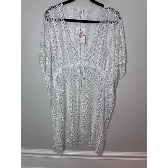 Becca Tunic Swim Cover Up Womens Size M/L White Lace Swimwear Dolman Sleeve NWT - Picture 4 of 16